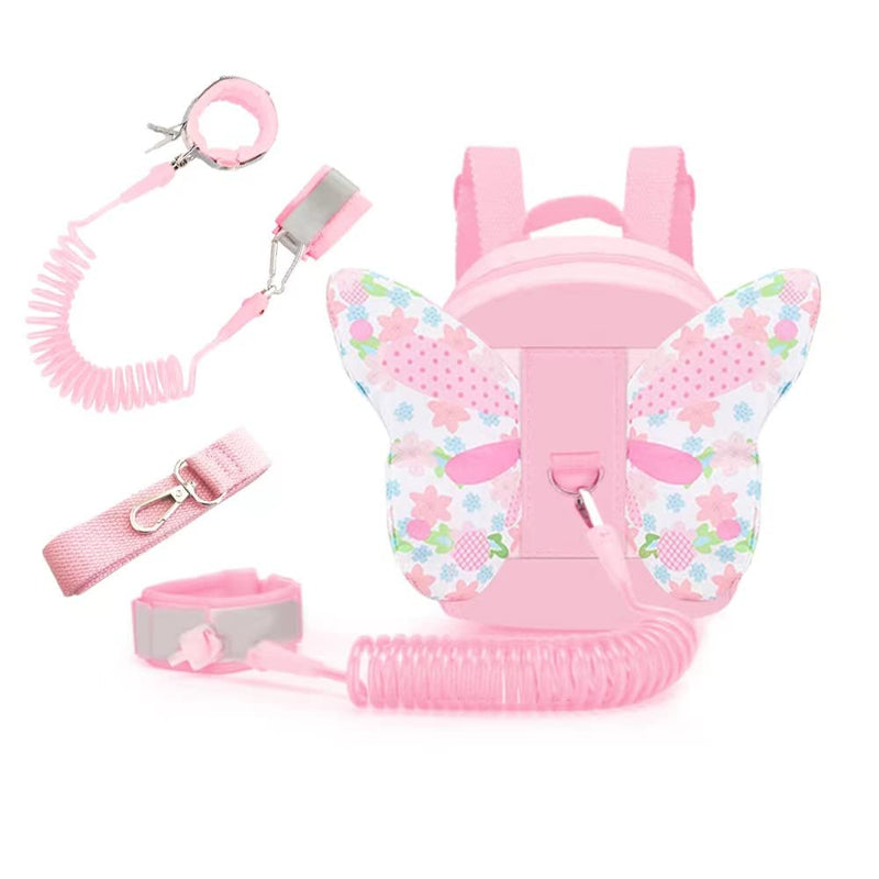 3 in 1 Toddler Backpack with Leash Anti Lost Wrist Link and Safe Strap Belt Baby Harness Leash for Walking with Butterfly Wings Suitable for 1~3 Years Girls