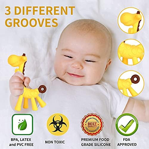 [Australia] - Baby Teething Toys 3-6 Months, Silicone Baby Teether Freezer BPA Free, Babies Teething Relief Sore Gums, Banana Finger Toothbrush, Fruit Shape Giraffe Teether for Infant Boys and Girls 