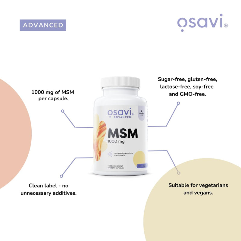 Osavi MSM, 1000 mg – 120 Vegan Capsules | Supports Joint Health & Skin Elasticity | Methylsulphonylmethane for Collagen & Keratin Production