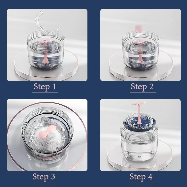 [Australia] - Retainer case, Denture Bath CupÔºåRetainer Cleaner Case Box,Night Mouth Guard Case Holder,Storage Soak Container with Drain Tray for Travel Cleaning with Mirror and Brush Blue 