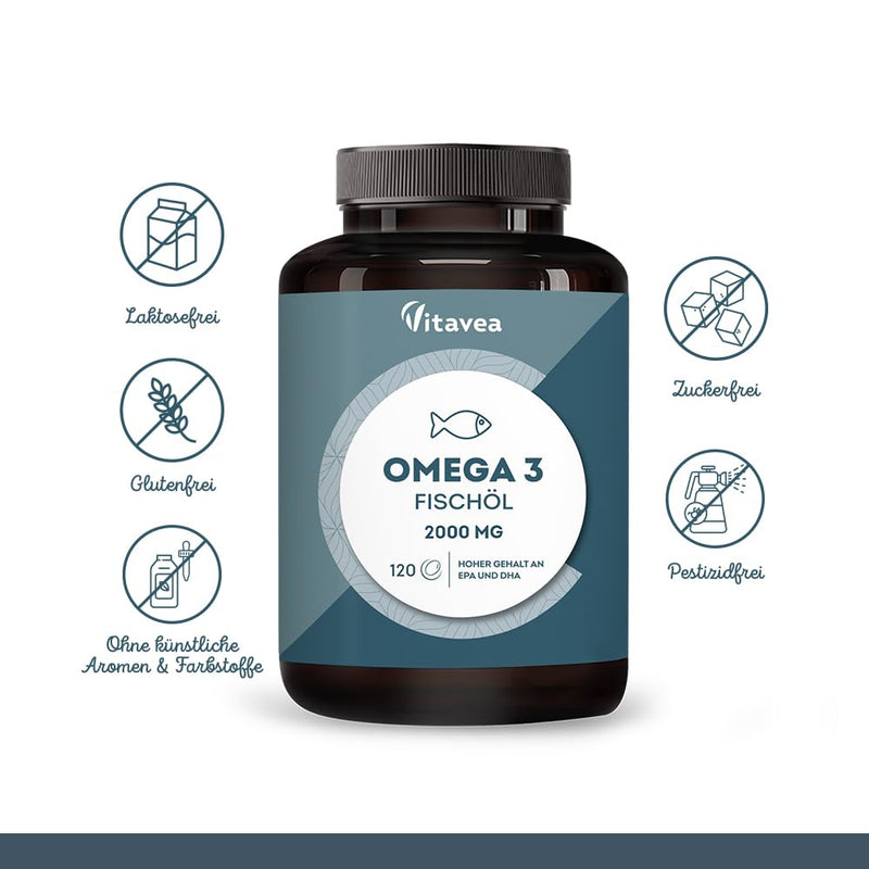 [Australia] - Omega 3 wild fish oil 2000 mg - 1000 mg EPA, 500 mg DHA, 120 Omega 3 capsules high dose - heart & brain function, vision - Vitavea 