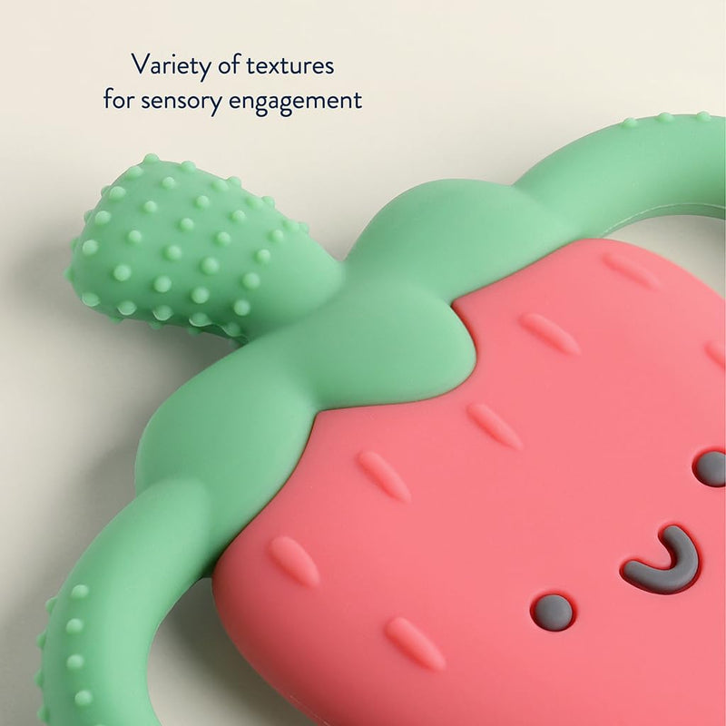 [Australia] - Itzy Ritzy Strawberry-Shaped Baby Teether with Handles; Silicone Teether for Babies with Easy-Grab Handles and Textured, Teethable Surfaces - Baby Teething Toy for 3 Months & Up (Strawberry) 