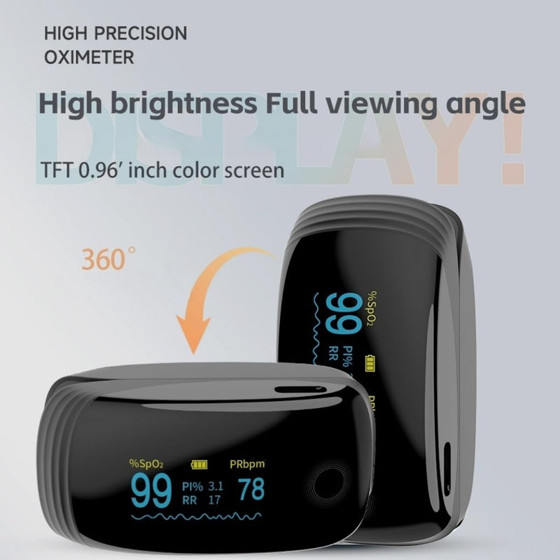 [Australia] - Rechargeable Pulse Oximeter Fingertip Oxygen Monitor Fingertip with SpO2 Pulse Rate and PI RR OLED Precision Fast Oximeter SpO2 Reading Outdoor Sports Home (Black) 