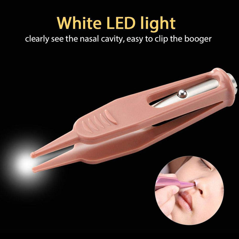 [Australia] - Baby Nose Cleaning Tweezers, Round-Head Baby Ear Nose Navel Cleaner Clip Tool with LED Light, Plastic Plier for Toddler 