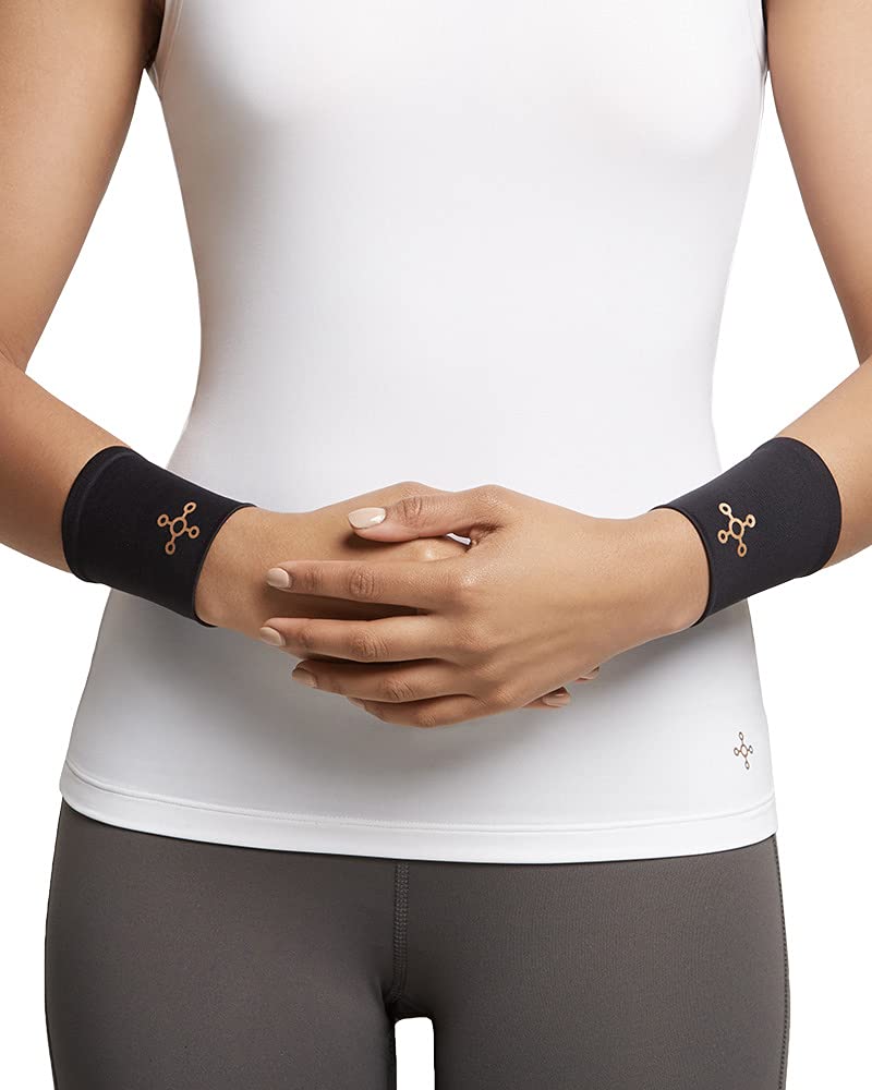 [Australia] - Tommie Copper Core Compression Wrist Sleeve, Unisex, Men & Women, Sweat Wicking Breathable Wrist Sleeve for Muscle, Tendon & Joint Support - Black - Medium 