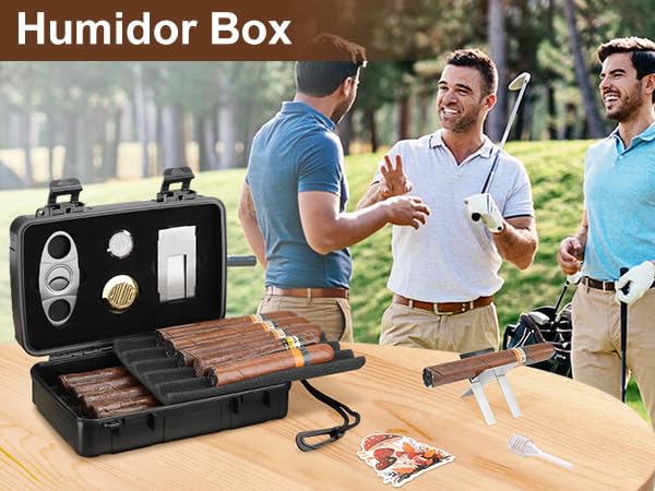 [Australia] - Travel Cigar Case Holds 10 Cigars, Portable Cigar Humidor includes Cigar Cutter, Humidifier, Hygrometer - Cigar Accessories Set for Men (Black) Black 