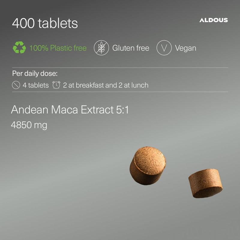 100% Organic Peruvian Maca Root Capsules - 400 Tablets - High Strength & Highly Concentrated Extract - Increases Energy and Vitality - Vegan & Plastic Free