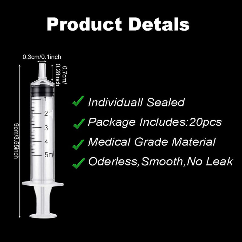 [Australia] - 5ml Syringes with Caps (20 Pack) 