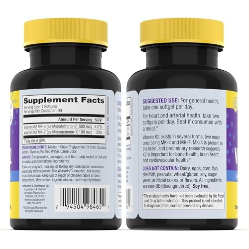 InnovixLabs Full Spectrum Vitamin K2 MK7 + MK4, 600 mcg (90 Softgels) | Vitamin K2 Supplement, Supports Heart & Bone Health, Trans Form MK-7 & MK-4, Adv. Calcium Support, Gluten Free, 90-Day Supply 90 Count (Pack of 1)