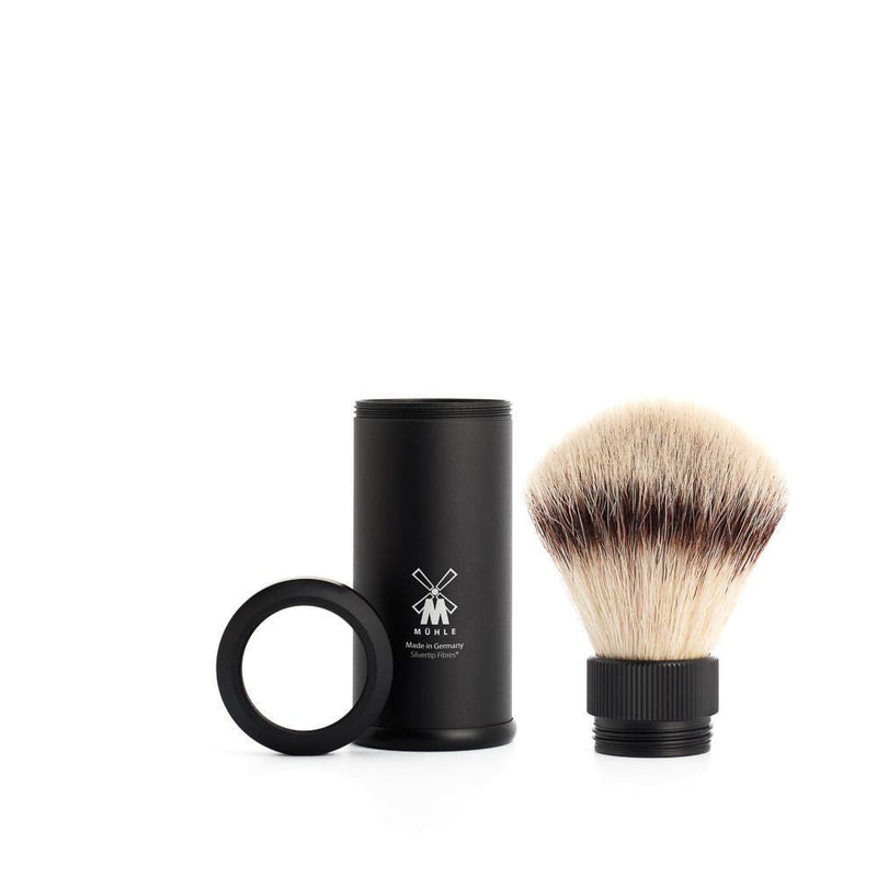 [Australia] - MÜHLE Travel travel shaving brush - Silvertip Fiber shaving brush - handle made of black, anodized aluminum - handmade - vegan 