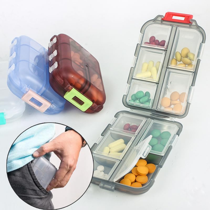Weekly Travel Pill Organizer Box, 10 Compartments Small Fold Case | Medicine Holder, Daily AM PM Morning Night Pocket Travel Capsule Dispenser for Vitamin, Fish Oil, Supplement, Tablet, Grey 10 slot