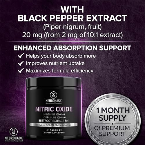 Nitric Oxide Capsules – Beetroot Extract 50:1 (10,000mg Equivalent), L-Citrulline 1000mg & L-Arginine 1000mg & Beta Ecdysterone 1200mg - 120 Capsules 2 Months Supply | 98% Maximum Purity Ecdysterone