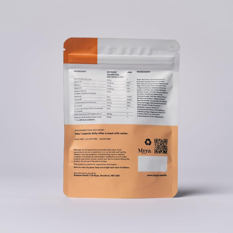 Myya Clinical-Grade Hair & Skin Vitamin Complex – Physician-Formulated, High-Potency Biotin, phytonutrients, Zinc & Antioxidants – Supports Hair Growth, Skin Radiance & Nail Strength – Made in UK.