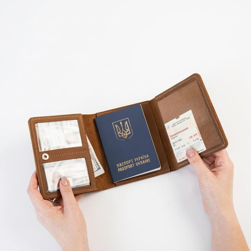 Leather Pilot Document Wallet - Pilot License Holder & Flight Document Organizer, Genuine Crazy Horse Leather Travel Wallet, Compact Aviation Passport Holder for Pilots, Warm Brown
