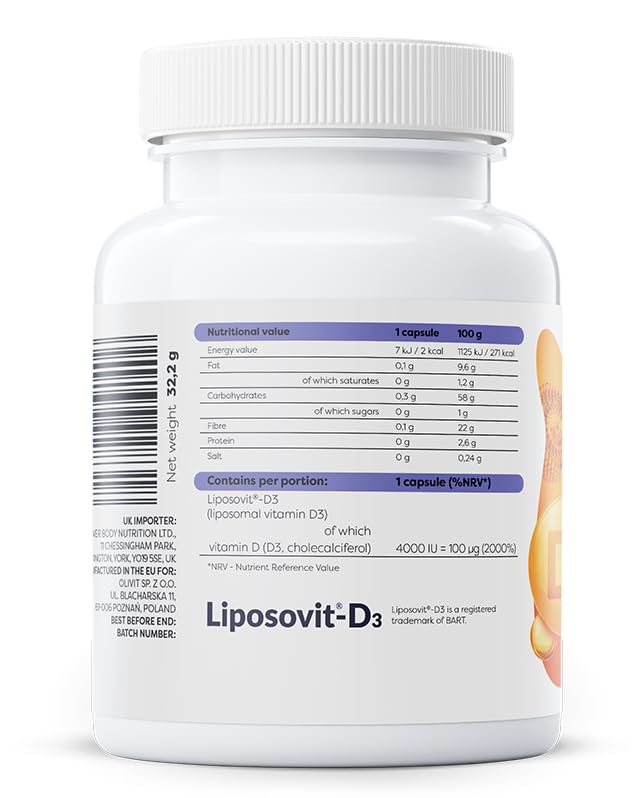 Osavi Liposomal Vitamin D3 4000 IU – 60 Vegan Capsules | Liposovit®-D3 Capsules | High Absorption & Gentle on Stomach | Supports Immune System, Bones, Teeth & Muscle Function