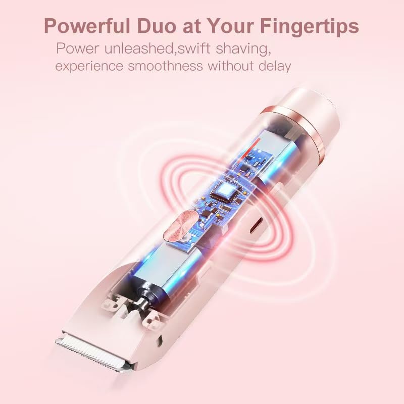 [Australia] - Bikini Shaver & Trimmer for Women - Dermave 2-in-1 Electric Shaver, IPX7 Waterproof Body Hair Remover & Bikini Line Razor, USB Rechargeable for Sensitive Skin (Legs, Underarms) 