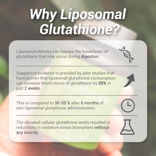 Liposomal Glutathione Supplement (Reduced), 500mg Glutathione Skin Whitening - 10x Higher Absorption, Antioxidant & Detox, Vegan-Friendly Formula, 60 Capsules (Pack of 1)