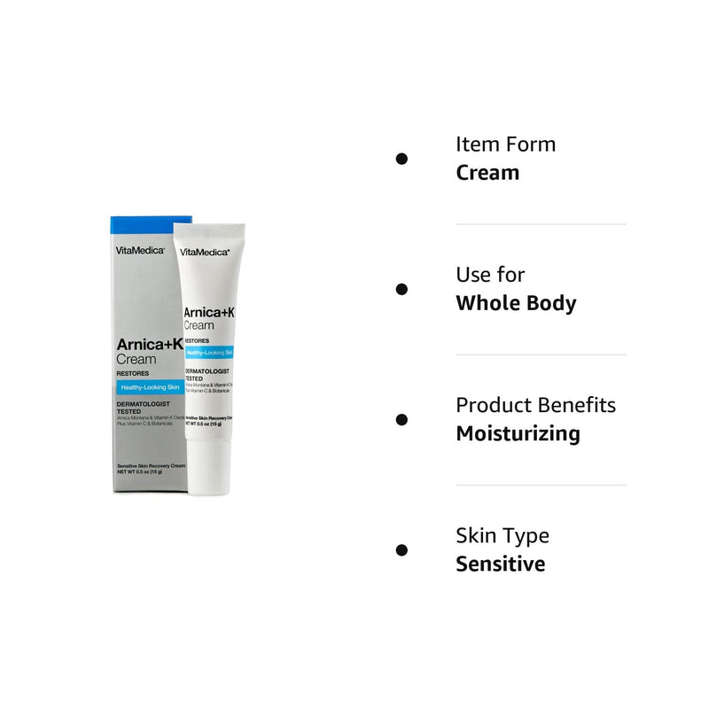 [Australia] - VitaMedica Arnica Cream - Arnica Montana + Vitamin K Oxide Bruise Cream - Sensitive Skin Formula - Undereye Arnica Vitamin K Cream With Vitamin C - 0.5 ounces 0.5 Ounce (Pack of 1) 