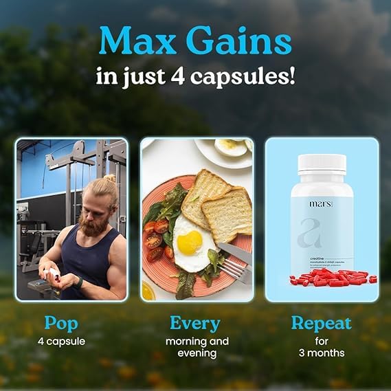 Mars by GHC Micronized Creatine Monohydrate Caps | Powered with Shilajit | 120 Capsules | Pack of 1 (240)