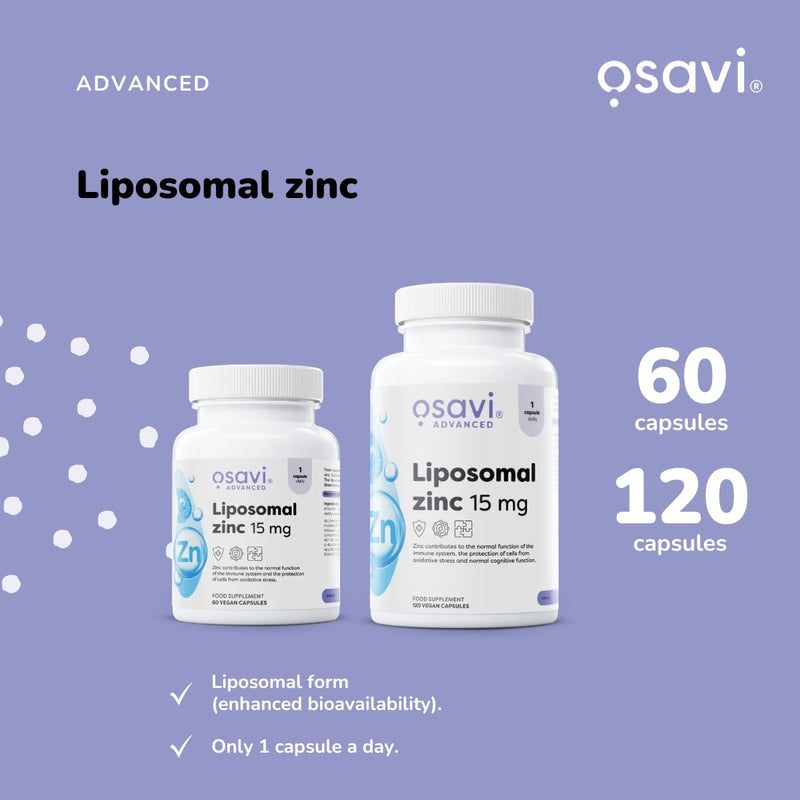 Osavi Liposomal Zinc 15 mg - 60 Vegan Capsules | Liposovit®-Zn Capsules | High Absorption & Gentle on Stomach | Supports Immune System, Cognitive Function, Hair, Skin & Nails