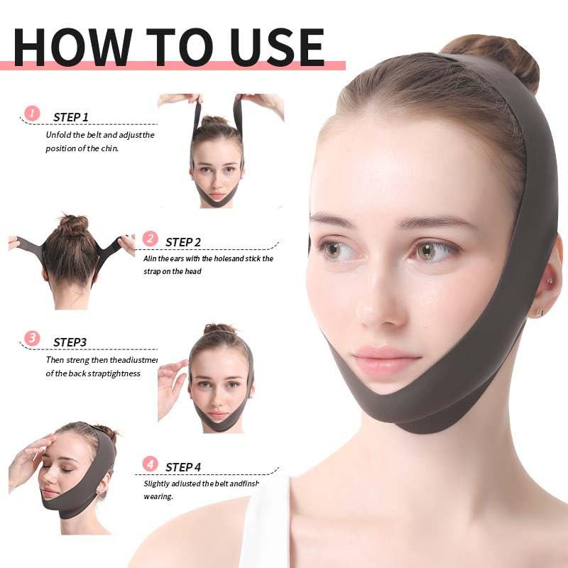 V-Line Face Slimming Strap, Double Chin Reducer Mask, Adjustable Facial Lifting Bandage, Gray