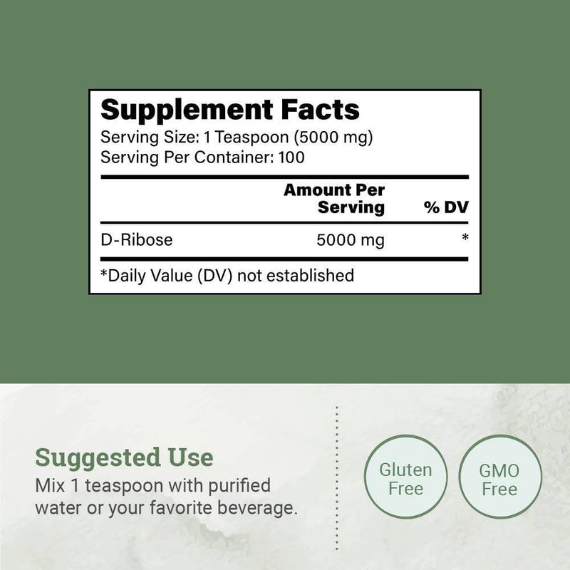 [Australia] - Earth Harmony D-Ribose Powder 5000mg - Great for Exercise Performance, Post-Workout, and Heart Health - Similar to D Ribose Capsules - 17.6 Oz 