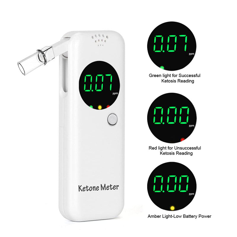 [Australia] - Ketosis Meter - High-Accurate Breath Ketone Analyzer & Portable Ketosis Breath Tester, 10 Reusable Mouthpieces for Reliable Ketosis Tracking White 