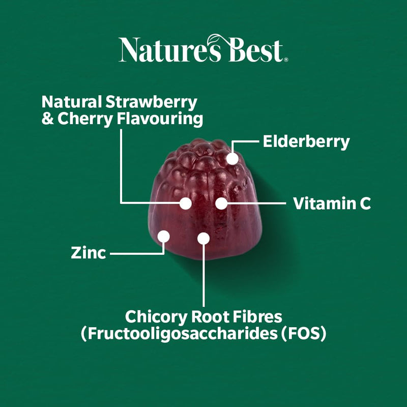 Nature’s Best Berryguard Immunity Gummies - with Vitamin C & Zinc for Immune System Support - UK Made - Strawberry & Cherry, 60 Gummies (60 Day Supply) 60 count (Pack of 1)