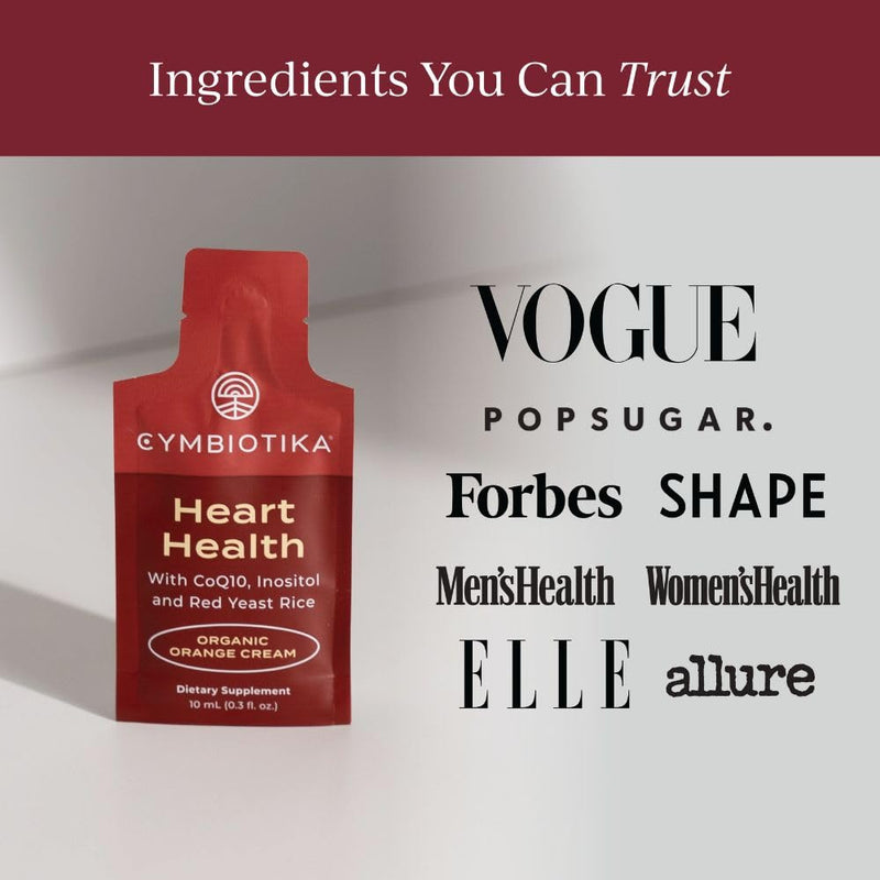 [Australia] - CYMBIOTIKA Heart Health Supplement with CoQ10, Red Yeast Rice & Inositol, Gluten Free Supplements to Support Circulation & Aging, Organic Orange Cream Flavor, 30 Pack 