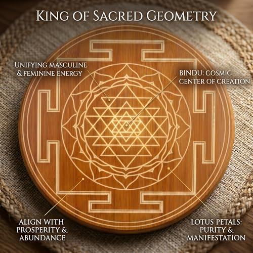 Crystal Grid Board 10" Sri Yantra Bamboo Energy Charging Plate