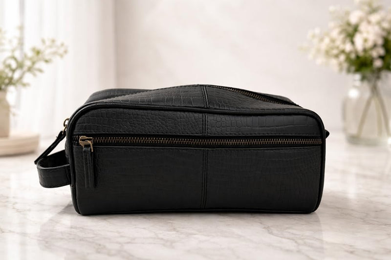 Men's Toiletry Bag, Travel Toiletry Bag for Men, Large Leather Dopp Kit for Men, Shaving Bag for Travel Accessories, LargeMens Toiletries Bathroom Organizer, Shaving kit, Dopp kit(Black)