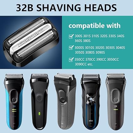 [Australia] - 2 Pack Replacement Black Series 3 32B Electric Shaver Heads Compatible with Braun S3 3040s 3000s 3050cc 3010s 3070cc 3080s 3090s 310s 3020s 330s 370cc-4 380s-4 