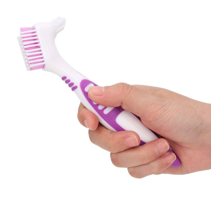 Denture Brush, Comfortable Lightweight Double-Sided Toothbrush, Purple 2Pcs Ergonomical Effective for Home Travel