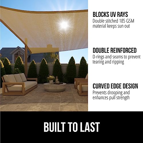 GORILLA GRIP Windproof Umbrella and Shade Sail, Umbrella is Compact in Black Color, Shade Sail is UV Resistant in Sand Color, 2 Item Bundle