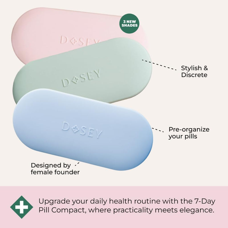 Dosey Compact Travel Pill Organizer - Pill Case with 7 Compartments for Medicine Storage & Protection – Stylish & Elegant Medication Organizer with Mirror, Sage