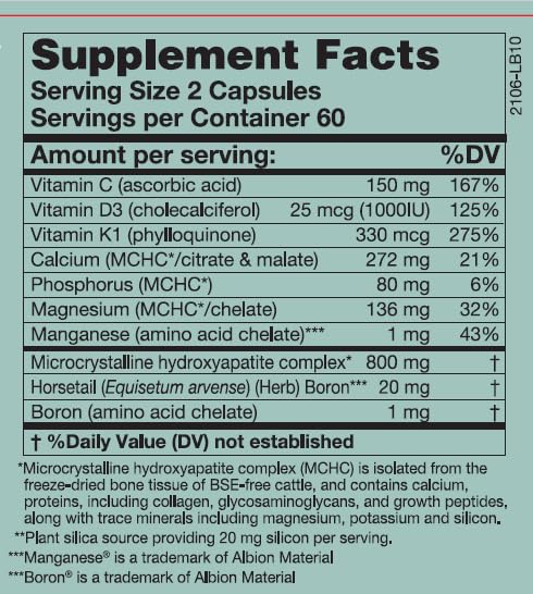 Karuna HydroxyCal 120 Vegetarian Capsules | Microcrystalline Hydroxyapatite, Vitamin K, C & D3, Manganese, Calcium Citrate, Horsetail, Phosphorus, Magnesium, Boron