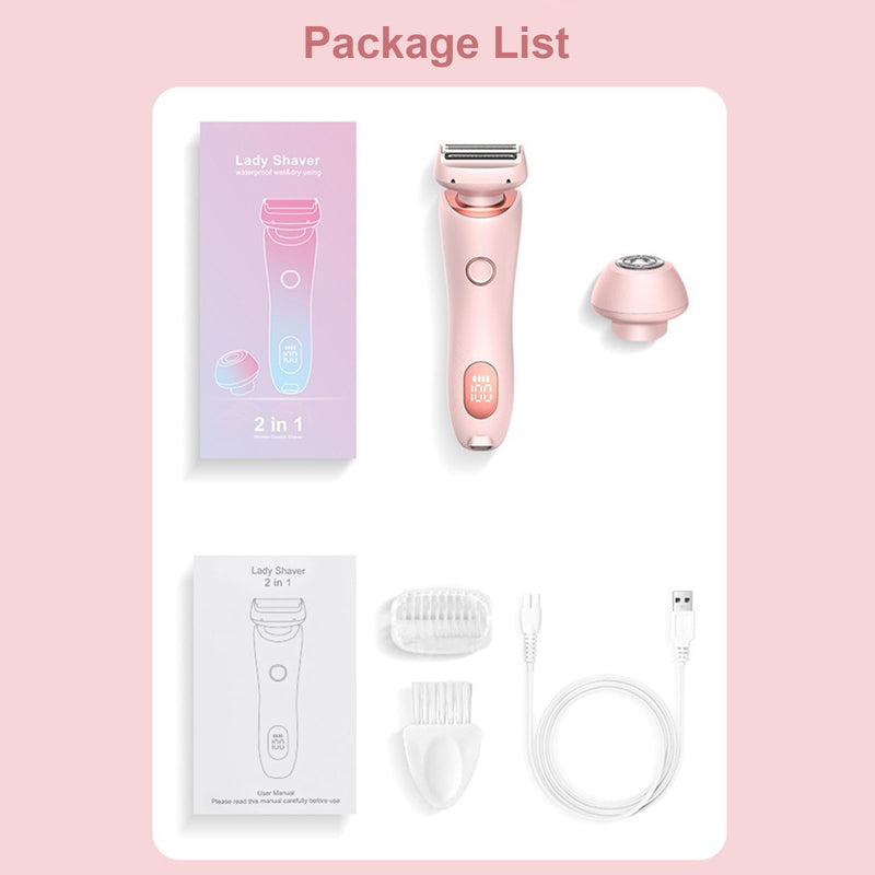 [Australia] - Women's Shaver, 2 in 1 Intimate Razor for Women Layhou Electric Shaver with IPX7 Waterproof, Painless Epilator, Wireless UBS Wet/Dry Epilator for Face Bikini Legs Arms Body (Pink) Pink 