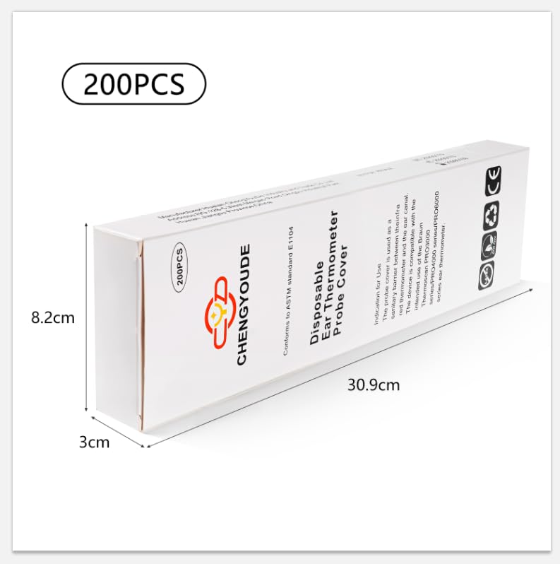 [Australia] - Pack of 200 Braun fever thermometer protective caps, replacement protective caps, fever thermometer ear, disposable covers, ear thermometer protective caps for all Braun models ear thermometer 200 
