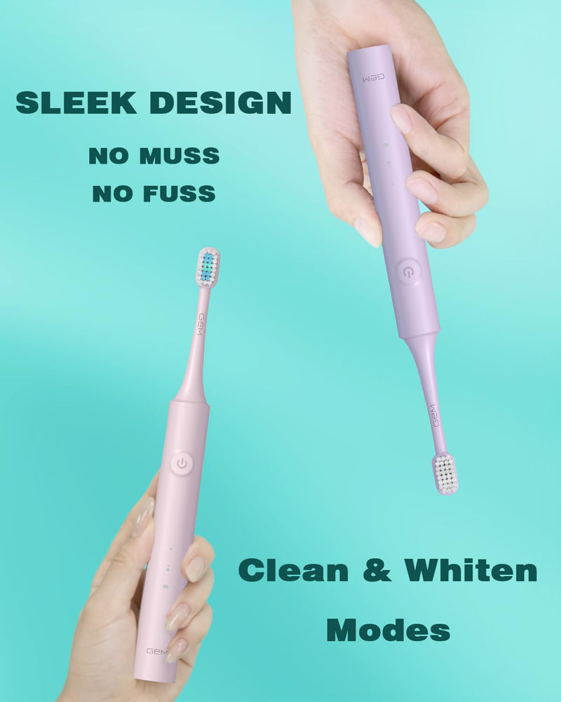 GEM GLAMOUR ENERGY MAGIC Sonic Electric Toothbrush for Adults and Kids 3 Heads Rechargeable Power Tooth Brush Travel Toothbrushes Gifts-Pink Pink