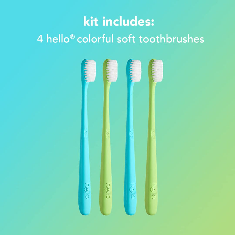 hello Blue & Green Soft Toothbrush, BPA-Free, Made from Plant-Based Materials, 2 Count (Pack of 2) 2 Count (Pack of 2)