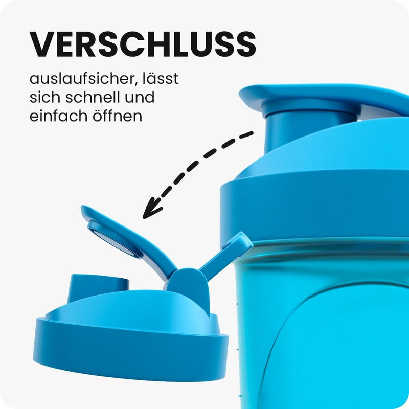 [Australia] - ShakeNext® | Protein shaker bottle 700ml with mixing ball + mixing sieve plastic for fitness protein & protein shakes - leak-proof lid with loop, dishwasher safe (blue) Special | Blue 