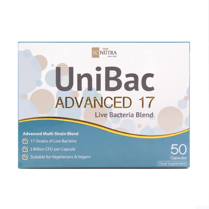 UniBac Advanced 17 – Unified Bacteria – 17 Strain Probiotic Blend – 6 Billion Live Cultures – Lactobacillus & Bifidobacterium Complex – Vegan Capsules (50 Count)
