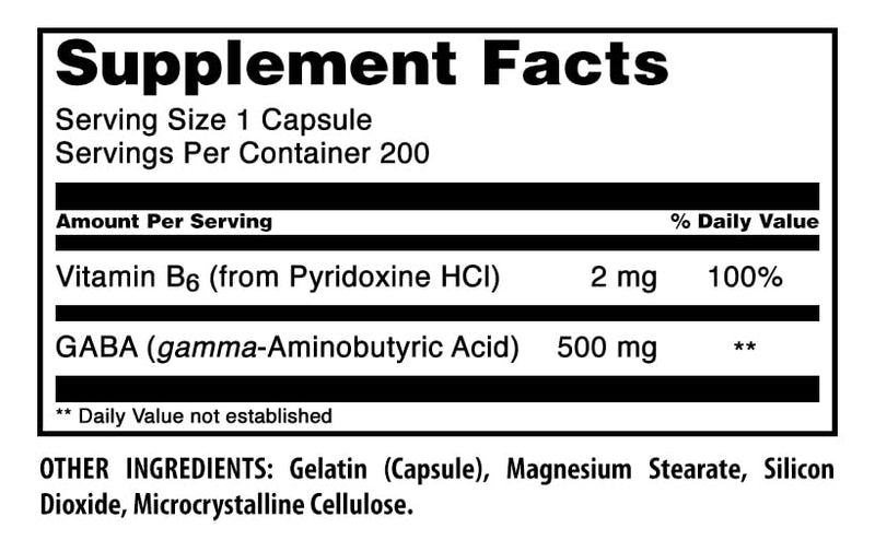 Amazing Formulas GABA with Vitamin B6 Supplement | 500 Mg Per Serving | 200 Capsules | Non-GMO | Gluten Free | Made in USA