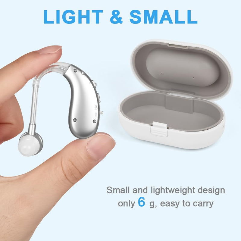 Aolso Rechargeable Digital Sound Amplifiers for Seniors, 1 PC Behind The Ear Sound Amplifier Voice Enhancer Device with Noise Cancelling, Personal Audio Amplifier with Volume Control-Silver 1 PC-Silver