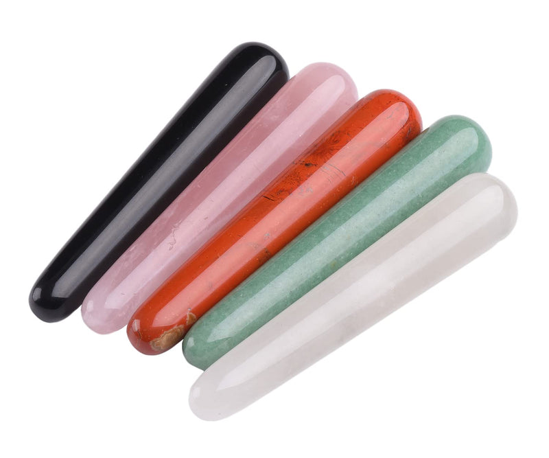 [Australia] - JIC Gem 5 Pcs Mix Natural Crystal Gua Sha Scraping Massage Tool Massage Wand for Face Acupuncture Therapy Stick Point Treatment Reiki Healing 
