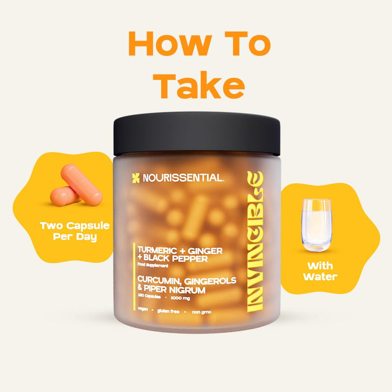 Invincible Turmeric + Ginger + Black Pepper | 2 Months Supply | 120 Capsules (1000mg) High Strength | Vegan | Non GMO | Herbal Supplement