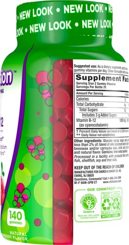 Vitafusion Vitamin B12 Gummies | 1000 mcg | 140 Adult Gummy Vitamins | for Women & Men | Raspberry Flavor | Gluten and Dairy Free Supplement (Pack of 2) 140 Count (Pack of 2)
