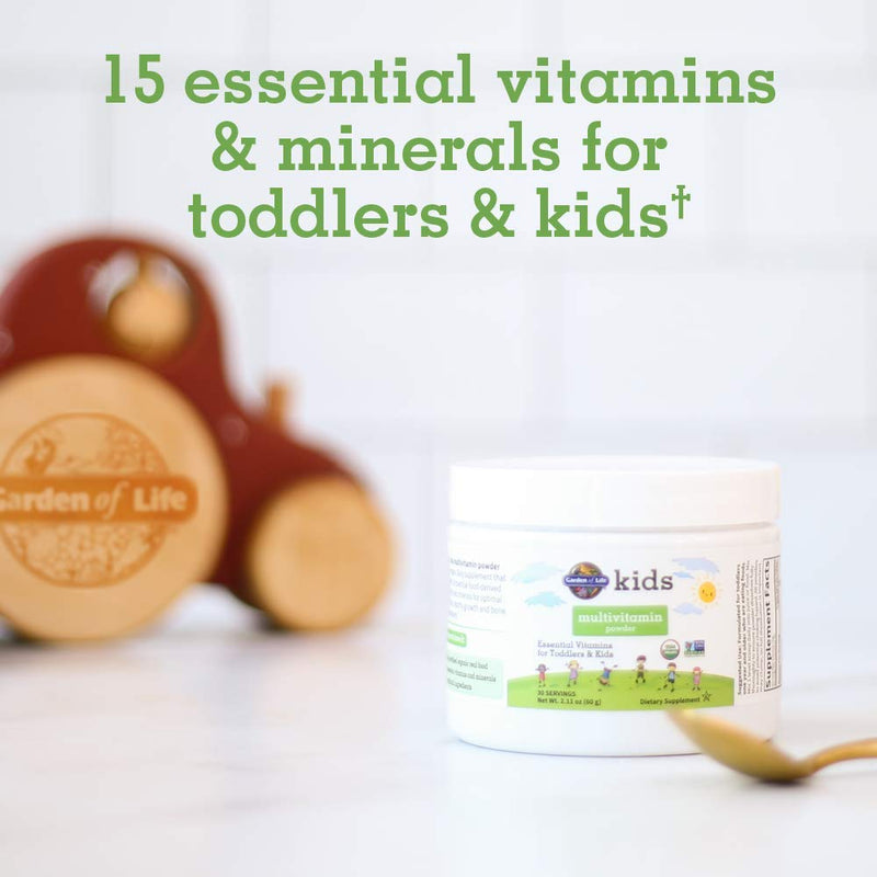 Garden of Life Kids Multivitamin Powder, Daily Vitamins and Minerals for Toddlers & Kids - Organic Toddler Multi Powder With 15 Vitamin C, D3, Zinc for Healthy Growth - Gluten Free - 30 Day Supply 2.11 Ounce (Pack of 1)