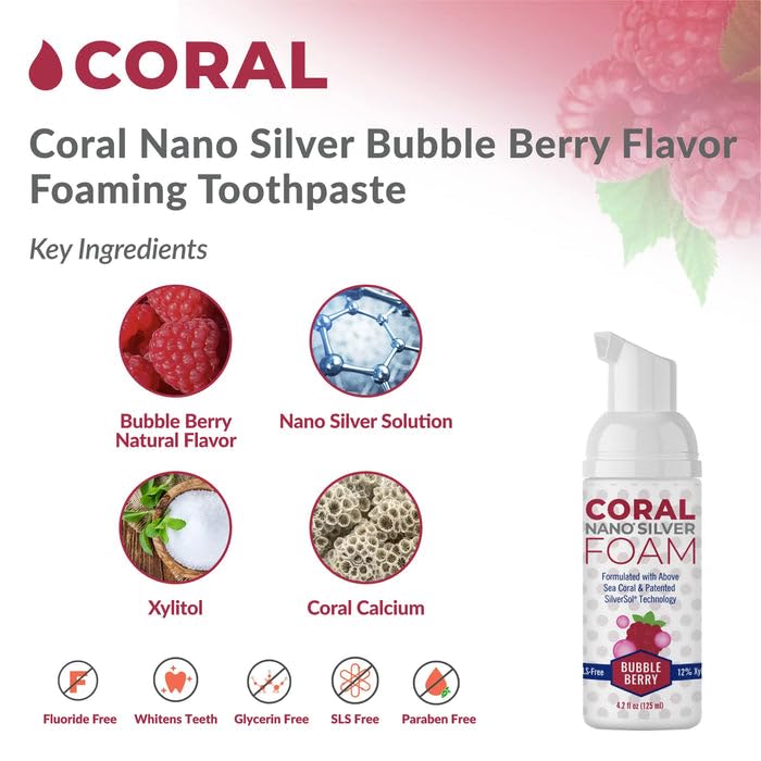 [Australia] - Coral Nano Silver Kids Fluoride Free Foaming Bubble Berry Coral Calcium Toothpaste, Natural Formula, SLS and Glycerin Free - 4 Ounce 4.2 Ounce (Pack of 2) 