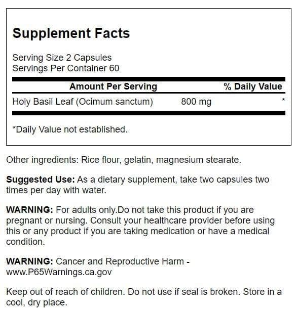 [Australia] - Swanson Holy Basil Leaf (Tulsi) - Stress Support and Well-Being Supplement - (120 Capsules, 800mg Per Serving) 2 Pack 